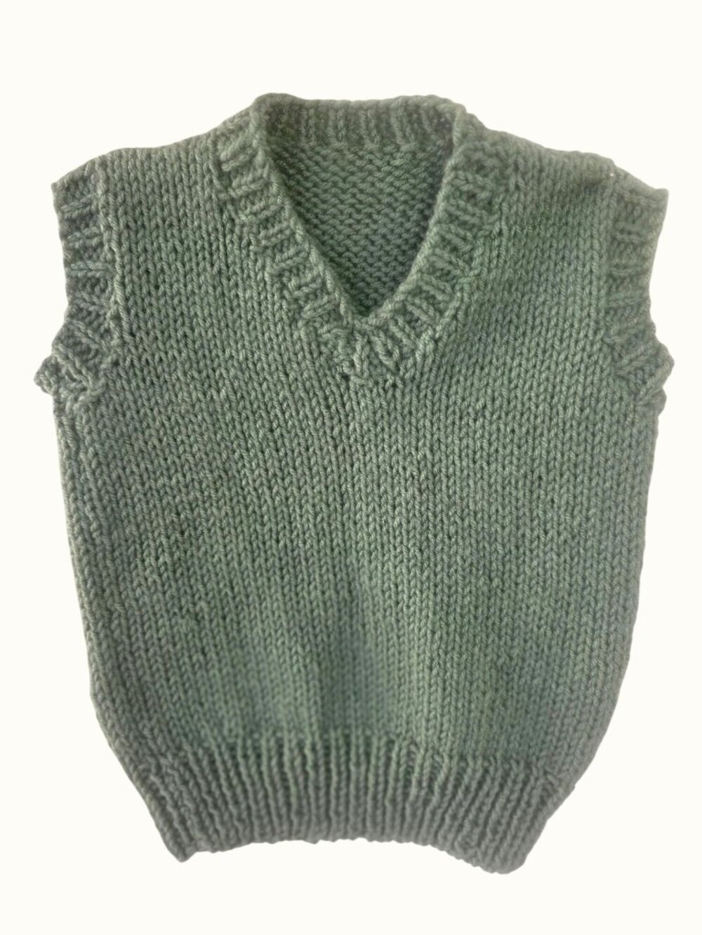 Hand Knit Toddler Sweater Vest Unisex Sz 2T/3T Teal Green Chunky Knit V Neck - Picture 5 of 6
